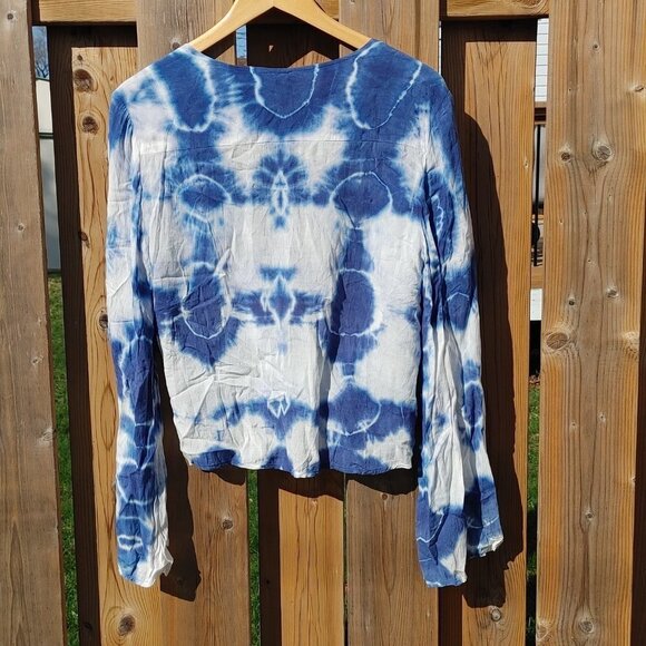 BEAUTIFUL Blu Moon Tie Dye Open Front Cross Over Blouse Flowy Arms Size … - Picture 2 of 5